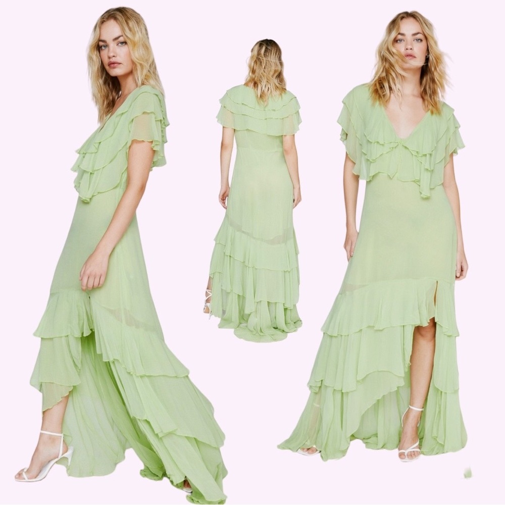 Spring Green Sheer Ruffle Layered Dress